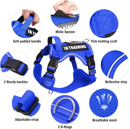 WINSEE Service Dog in Training Harness with 5 PCS Patches, Reflective Tactical Dog Vest Harness, Adjustable Soft Oxford Pet Harness with Easy Control Handle, Hook &amp; Loop Panels for Walking Hiking
