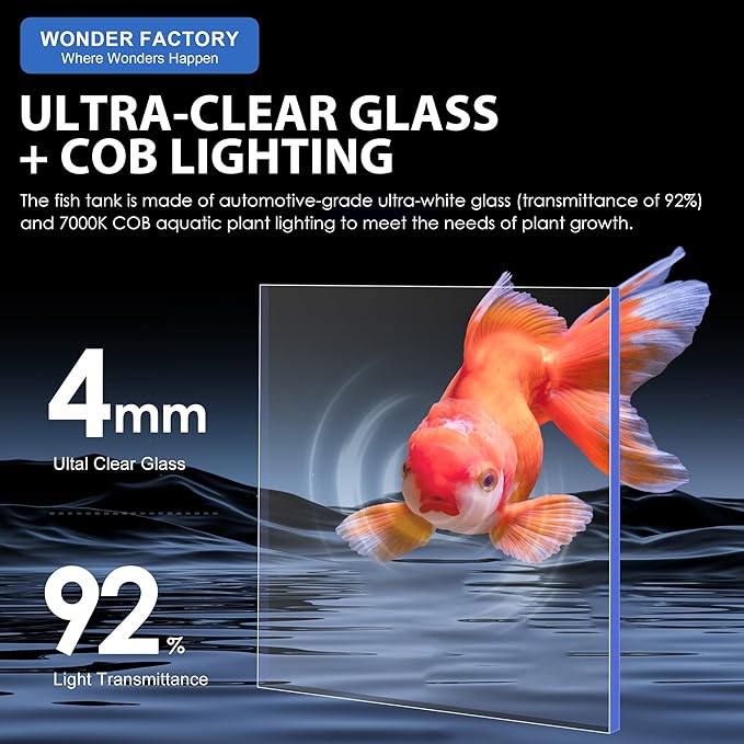 Wonderfactory 3 Gallon Aquarium Fish Tank, Self-Cleaning Betta Tank with Filter and Light, Starter kit with Rocks, Plants &amp; Cleaning Tools, Suitable for Beginners and Hobbyists