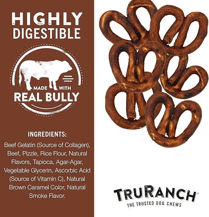 Collagen Pretzels, Bully - Collagen Dog Treats - Dog Pretzel Treats - Long Lasting Healthy Joint Support - Rawhide Alternative - Skin &amp; Coat Health, Value Pack, 3 Bags, 24 Count