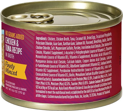 Nulo Finely Minced Chicken &amp; Tuna Flavor Wet Canned Cat Food, 6.0 Ounce (Pack of 8)