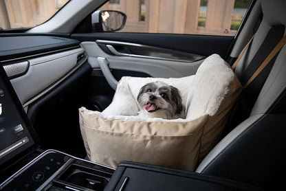 Best Pet Supplies Dog Pet Booster Seat, Dog Car Seats for Small Dogs &amp; Medium Dogs, Soft Plush Cushion with Comfortable Bedding, Secure Straps, and Tall Pillow, Brown