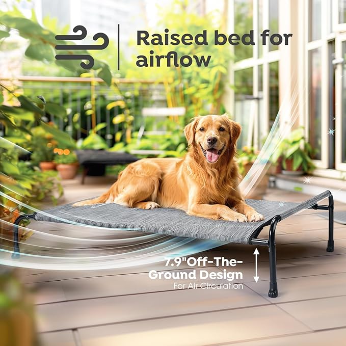 Veehoo Original Elevated Dog Cot - Raised Headboard Cooling Pet Bed, Large Dogs, Non-Slip &amp; Breathable, XXL, CWC2417A