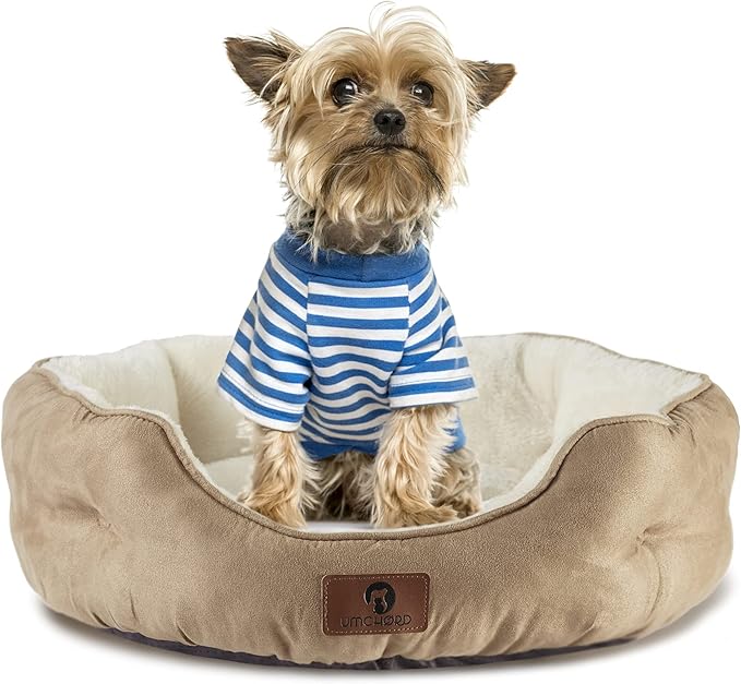 Asvin Small Dog Bed for Small Dogs, Cat Beds for Indoor Cats, Pet Bed for Puppy and Kitty, Extra Soft &amp; Machine Washable with Anti-Slip &amp; Water-Resistant Oxford Bottom, Light Brown, 20 inches