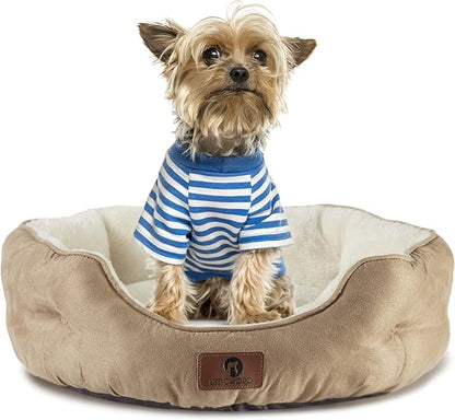 Asvin Small Dog Bed for Small Dogs, Cat Beds for Indoor Cats, Pet Bed for Puppy and Kitty, Extra Soft &amp; Machine Washable with Anti-Slip &amp; Water-Resistant Oxford Bottom, Light Brown, 20 inches