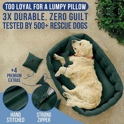 Luxury Dog Bed Chesterfield – Handcrafted Velvet Throne for Dogs | Joint Support, Calming &amp; Temp-Regulating Comfort | Durable 5+ Years, Anti-Claw, Washable 100+ Times – XL, Green