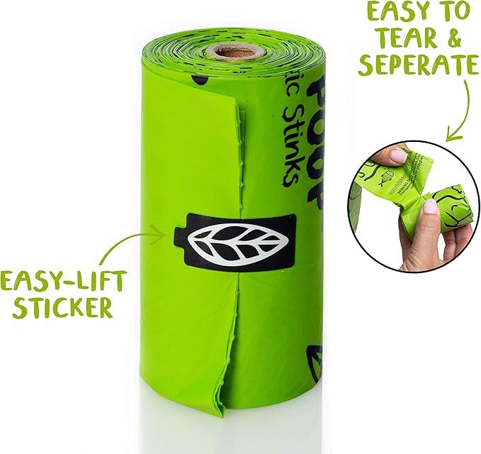 PLANET POOP Home Compostable Dog Poop Bags on Refill Rolls, 60 Un-Scented Pet Waste Bags, Thick Leakproof Plant-Based Doggy Bag, Cat &amp; Dogs Supplies