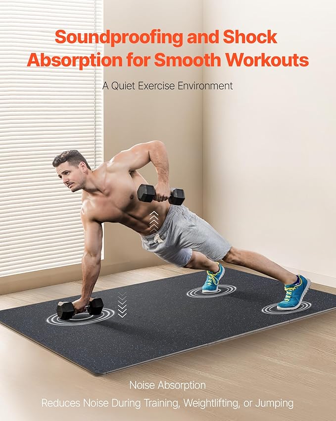 VEVOR 0.56 Inch Thick Gym Floor Mats, 12 Tiles Rubber Top with EVA Foam, 25" x 25" Gym Flooring Workout Mat with 48 sq.ft Coverage, Interlocking Puzzle Gym Mats for Home, Garage, Black &amp; Blue