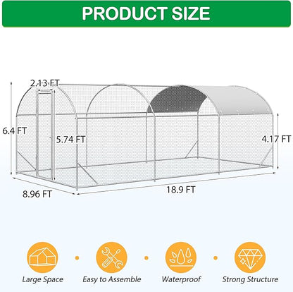 Large Metal Chicken Coop, Walk-in Chicken Run Pen with Waterproof Cover, Dome Roof Poultry Cage for Outdoor, Backyard, Farm (8.96&