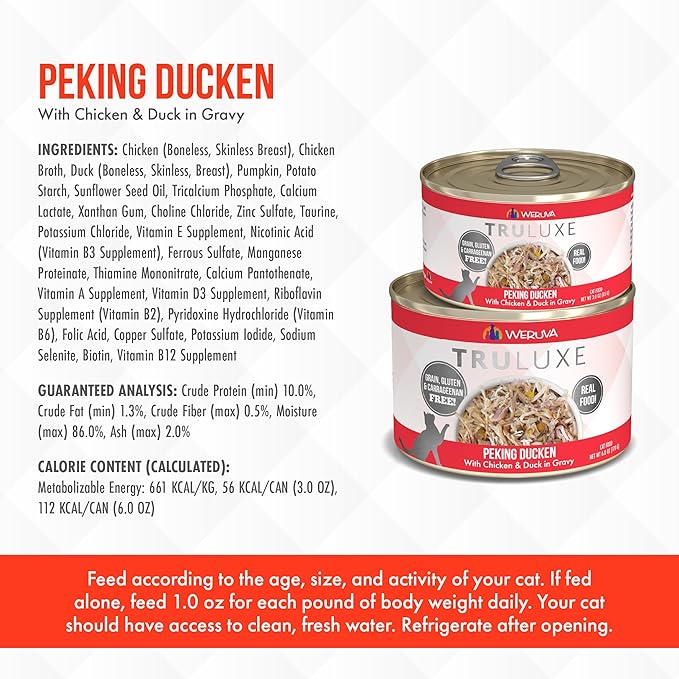 Weruva TruLuxe Cat Food, Peking Ducken with Chicken Breast &amp; Duck Breast in Gravy, 3oz Can (Pack of 24)