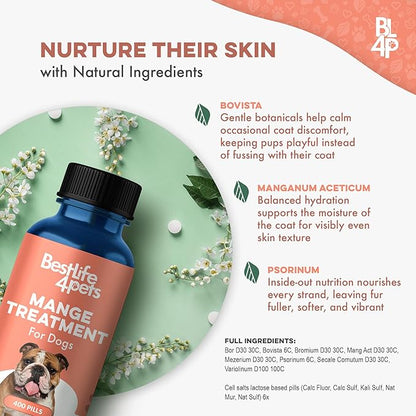 Mange Treatment for Dogs, Natural Dog Itching Skin Relief for Demodectic &amp; Puppy Mange, Mites, Canine Scabies, Helps Dogs Skin Irritation, Hot Spots, Hair Loss, and Canine Dandruff, 800 Odorless Pills