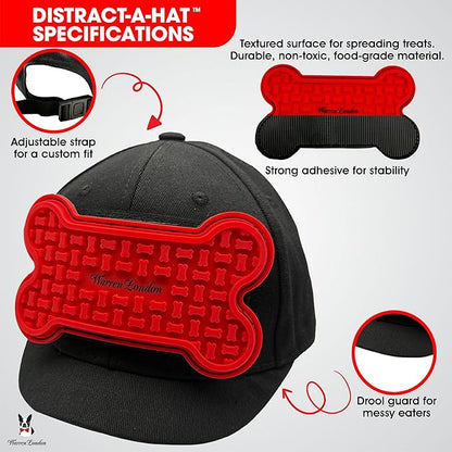 Distract-A-Hat ™ by Warren London - Dog Grooming Distraction Lick Hat for Nail Clipping and Grooming – Adjustable Fit with Adhesive Dog Lick Pad, Spreader &amp; Cleaning Brush Included