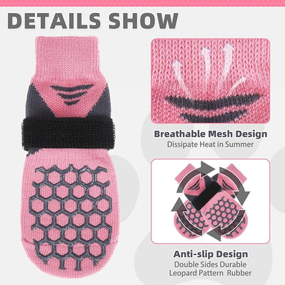 KOOLTAIL Dog Socks for Hot Pavement, Summer Breathable Dog Socks to Prevent Licking Paws, Non Slip Pet Boots &amp; Paw Protectors for Hardwood Floor,Grippy Shoes for Small Medium Large Senior Dogs,Pink M