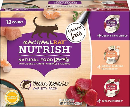 Rachael Ray Nutrish Natural Wet Cat Food, Ocean Lovers Variety Pack, 2.8 Ounce Cup (Pack of 12), Grain Free