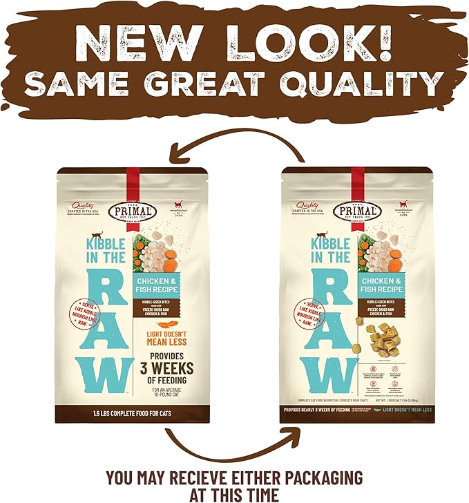 Primal Kibble in The Raw, Freeze Dried Cat Food, Chicken &amp; Fish, Scoop &amp; Serve, Made with Raw Protein, Whole Ingredient Nutrition, Crafted in The USA, Dry Cat Food, 24 Ounce (1.5 lb) Bag