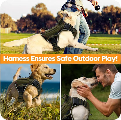 Heavy-Duty Tactical Dog Harness for Large Dogs, No Pull Adjustable Reflective Pet Vest with Molle System, K9 Military-Grade Control for Service Training, Outdoor &amp; 10+ Breeds, Green Camo, X-Large