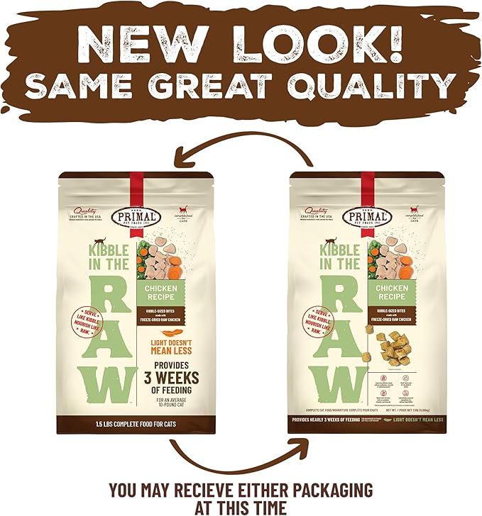 Primal Kibble in The Raw, Freeze Dried Cat Food, Chicken, Scoop &amp; Serve, Made with Raw Protein, Whole Ingredient Nutrition, Crafted in The USA, Dry Cat Food, 24 Ounce (1.5 lb) Bag