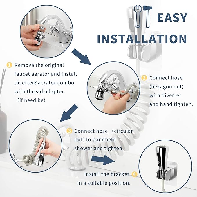 CECEFIN Kitchen Sink Sprayer Hose Attachment for Faucet, Kitchen Faucet Head Replacement w/ 79" Recoil Hose and Holder, Pressurized Water Saving Aerator &amp; Diverter Valve, Faucet Sprayer Attachment Set