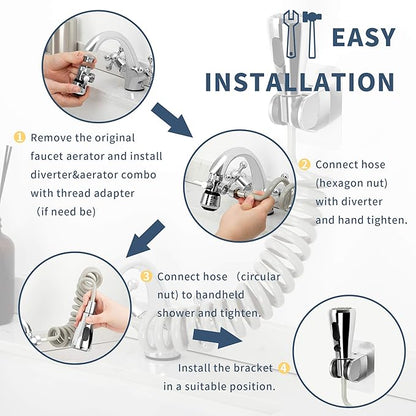 CECEFIN Kitchen Sink Sprayer Hose Attachment for Faucet, Kitchen Faucet Head Replacement w/ 79" Recoil Hose and Holder, Pressurized Water Saving Aerator &amp; Diverter Valve, Faucet Sprayer Attachment Set