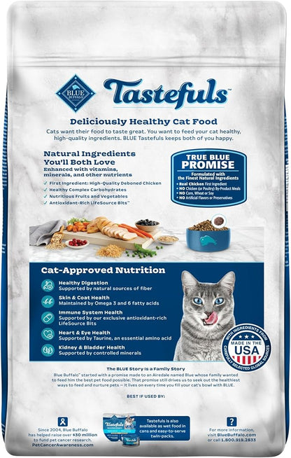 Blue Buffalo Tastefuls Natural Dry Food for Adult Indoor Cats, Chicken &amp; Brown Rice Recipe, 15-lb. Bag