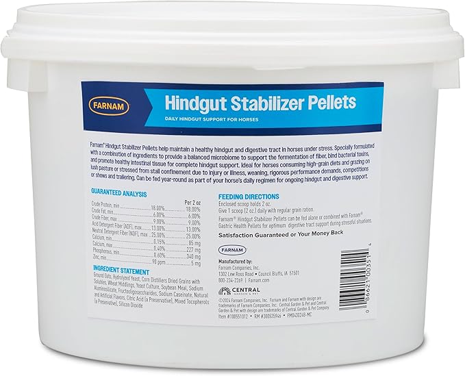 Farnam Hindgut Stabilizer Pellets, Daily Digestive &amp; Immune Supplement for Horses Helps Maintain a Balanced Microbiome for Optimal Digestion