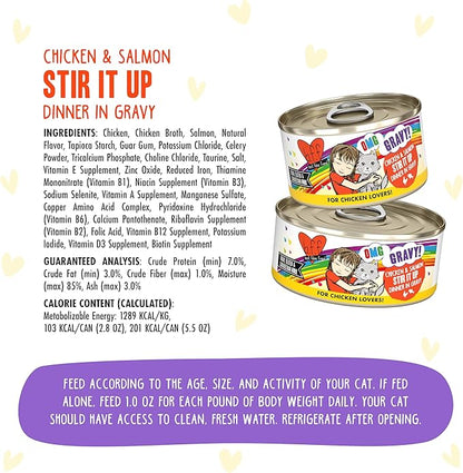 Weruva B.F.F. OMG - Best Feline Friend Oh My Gravy!, Chicken &amp; Salmon Stir It Up with Chicken &amp; Salmon in Gravy, 5.5oz Can (Pack of 8)