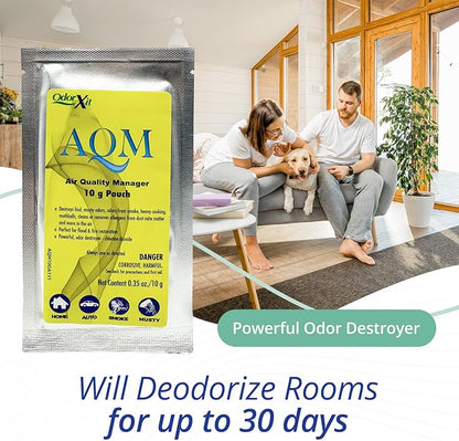 AQM by OdorXit, Air Quality Manager Chlorine Dioxide Odor Removal Packet, Dog Odor Eliminators for Home, Wet Dog Smell &amp; Car Deodorizer, Strong Smell Neutralizer, 10g