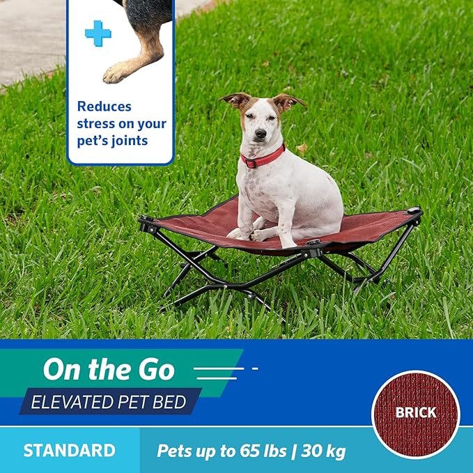 Coolaroo On-The-Go Elevated Dog Bed - Foldable Pop-Up Travel Dog Bed with Breathable, Moisture-Resistant Fabric, Carry Bag Included, Lightweight &amp; Portable, Brick, Standard