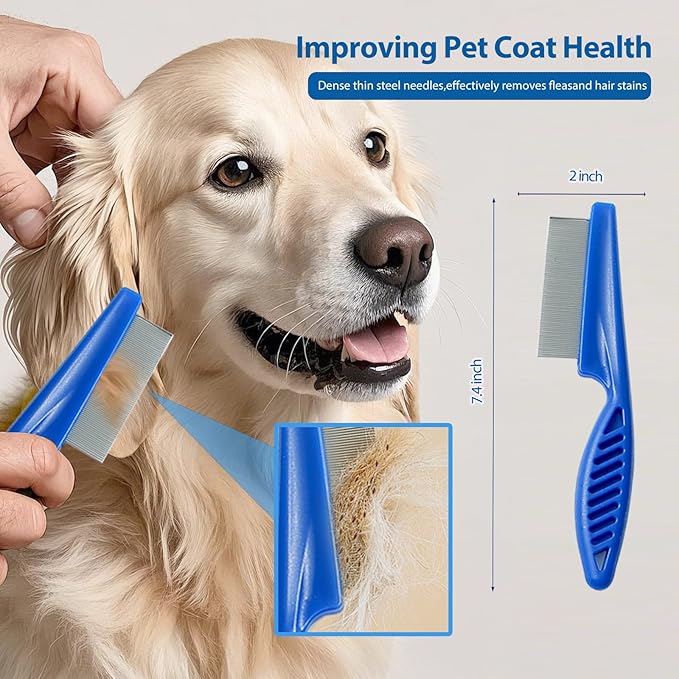 4Piece Dog Grooming Brush Set with Grooming Gloves, Deshedding Comb &amp; Massage Bath Brush - Multifunctional Pet Hair Removal Tools for Shedding, Bathing, Brushing (Blue)