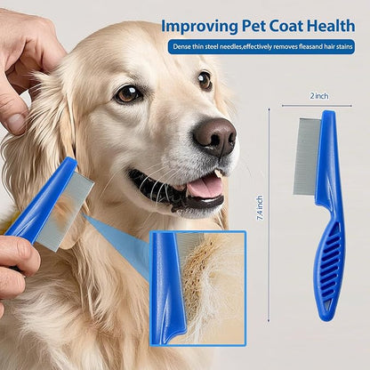 4Piece Dog Grooming Brush Set with Grooming Gloves, Deshedding Comb &amp; Massage Bath Brush - Multifunctional Pet Hair Removal Tools for Shedding, Bathing, Brushing (Blue)