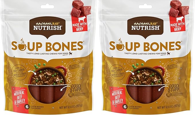 Nutrish Rachael Ray Soup Bones Dog Treats, Beef &amp; Barley Flavor, 6 Bones (Pack of 2)