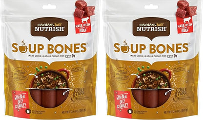 Nutrish Rachael Ray Soup Bones Dog Treats, Beef &amp; Barley Flavor, 6 Bones (Pack of 2)