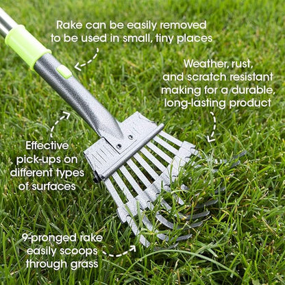 Aluminum Telescoping Metal Handled Poop Tray with Rake Sturdy Lightweight Pooper Scooper Extends 43" Long Scoop Great for Large &amp; Small Dogs (2154)