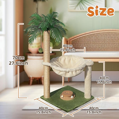 Cat Scratching Post 28 Inches Small Cat Tree Tower with Hammock, Cat Toy Wooden Interactive Condo for Kitten and Adults Cat