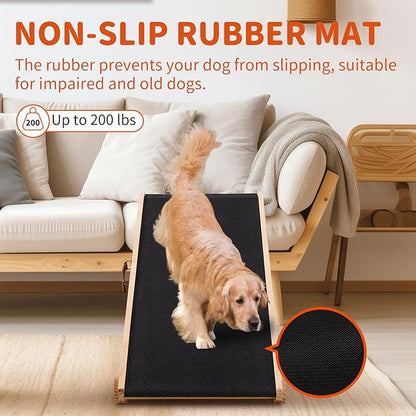 Dog Ramp, 5 Level Adjustable Wooden Folding Pet Ramp for Middle Bed, Couch,SUV-High Traction, Portable Paw Ramps for Small &amp; Large Old Dogs &amp; Cats - Furniture Quality