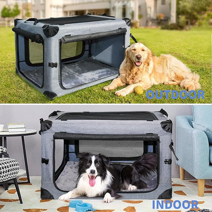 NEZUC Soft Collapsible Dog Crate - 30 Inch Portable Soft Sided Travel Dog Crates for Medium Dogs, 4-Door Foldable Dog Carrier, Pet Kennel Indoor &amp; Outdoor (Gray, 30.0" L x 20" W x 20.0" H)