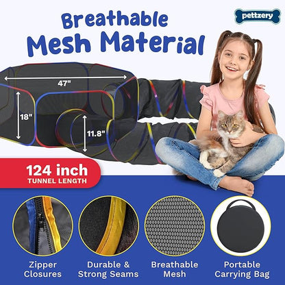 Outdoor Cat Enclosure - Portable Catio Playground for Cat Run, Kitty and Small Animals - Tent &amp; Tunnels for Outside and Indoor Play