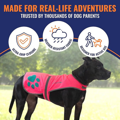 Dog Reflective Vest – Hi-Vis Fluorescent Visibility That Helps to Safeguard Your Pet On/Off Leash in Urban &amp; Rural Areas (Pink, X-Small)
