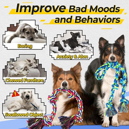 Heavy Duty Dog Rope Toys for Aggressive Chewers, Tough Tug of War Dog Toys for Large, Medium &amp; Small Dogs – 5 Pack Including 2 Ropes &amp; 3 Supplies