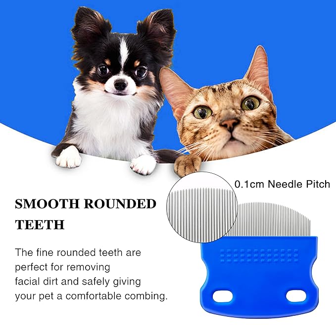 2 Pack Professional Eye Comb For Pets,Stainless Steel Tear Stain Remover For Cats &amp; Dogs,Gentle Round-Head Grooming Tool,Precisely Removes Stains, Dirt And Debris From The Eye Area