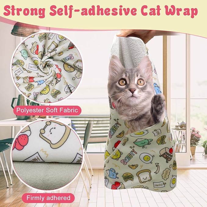 4p Cat Wrap for Cutting Nails Set, Self-Adhesive Cat Wrap Comfortable &amp; Soft Cat Grooming Wrap Suitable for Many Cat Sizes Cat Burrito Wrap for Trimming Nails