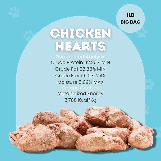 hotspot pets Freeze Dried Chicken Hearts for Cats &amp; Dogs - 1LB Big Bag- Made in USA -Single Ingredient All Natural Grain-Free -Resealable Bag- Perfect for Training, Topper or Snack, Allergen-Free
