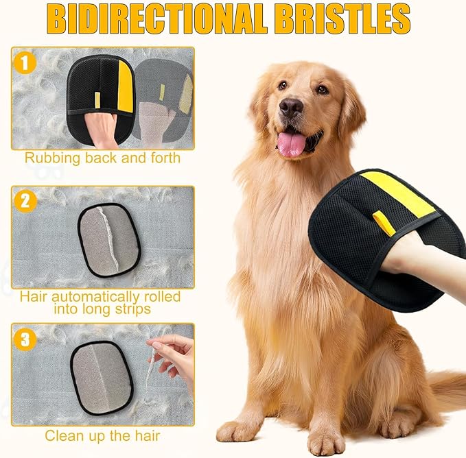 Pet Hair Removal Glove-2 Pack Reusable Electrostatic Pet Hair Remover Glove, Pet Hair Removal Tool for Cats &amp; Dogs - Suitable for Couch, Clothing, Carpet, Furniture, Car Seats