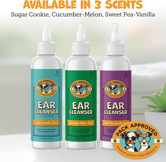 Cat &amp; Dog Ear Cleaning Solution - Helps Remove Wax, Debris, and Dirt - Non-Stinging, Non-Burning Daily Use Formula - Cat &amp; Dog Ear Wash for Itchy Ears - Sweet Pea &amp; Vanilla Scent (8oz)