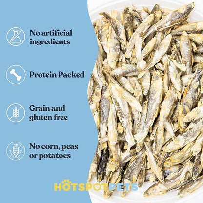 hotspot pets Freeze Dried Minnows Treats for Cats &amp; Dogs (1 Pound Bag Over 1800 PCS!) (Made in USA) All Natural, High Protein, Rich in Omega-3s, Grain-Free,Perfect for Training, Topper or Snack