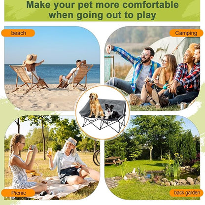 Portable Dog Camping Chairs for Dogs Raised Pet Bed for Outdoor Folding Chair Patio Lazy Puppy Cot Heavy Duty Pet Camping Gear(29 x 45 x 20 Inches,Check)