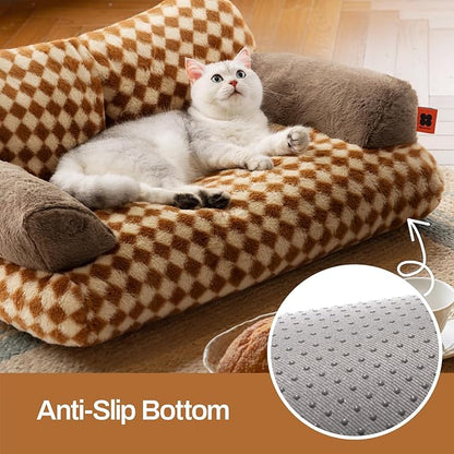 MEWOOFUN Cat Bed for Indoor Cats, Washable Dog Beds for Small Medium Dogs &amp; Cats, Fluffy Cat Couch with Non-Slip Bottom, 26×19×13 Inch (Brown, 26.0" L x 19.0" W x 13.0" Th)