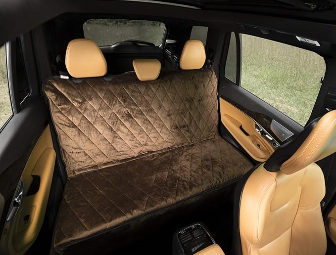 Plush Paws Products Velvet Rear Car Seat Protector w/o Hammock | Washable &amp; Waterproof Back Seat Dog Cover for Car, Truck, &amp; SUV | Nonslip, Tear Resistant Pet Seat Cover | Regular Chocolate
