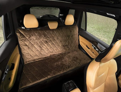 Plush Paws Products Velvet Rear Car Seat Protector w/o Hammock | Washable &amp; Waterproof Back Seat Dog Cover for Car, Truck, &amp; SUV | Nonslip, Tear Resistant Pet Seat Cover | Regular Chocolate