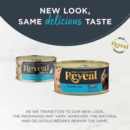 Reveal Natural Wet Cat Food, 24 Count, Grain Free, Limited Ingredient Canned Food for Cats, Ocean Fish in Broth, 2.47 oz Cans