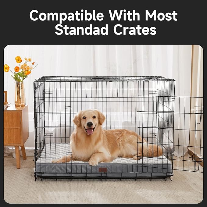 OhGeni Orthopedic Waterproof &amp; Machine Washable Dog Bed for Large Pets, Suitable for Crates, 25D Egg Crate Foam, Non-Slip Bottom &amp; Removable Cover, Checkerboard Fabric, 41 Inches(Gray)